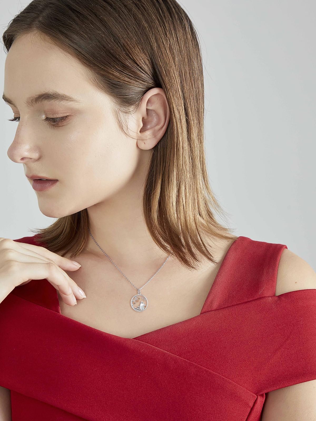 Dorunmo Ghost Pumpkin Necklace 925 Sterling Silver Ghost Pendant Necklace Halloween Ghost Jewelry Gifts for Women