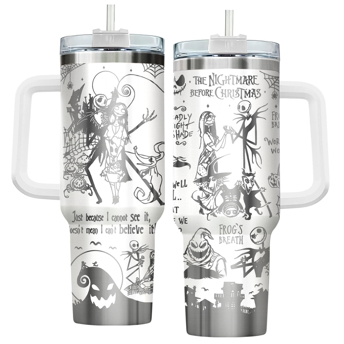 fat mummy Spooky Christmas Tumbler – 40 oz Laser Stainless Steel Mug with Handle – Nightmare Halloween Movie Cup Gifts for Fans of Dark Romance, Birthdays & Holidays