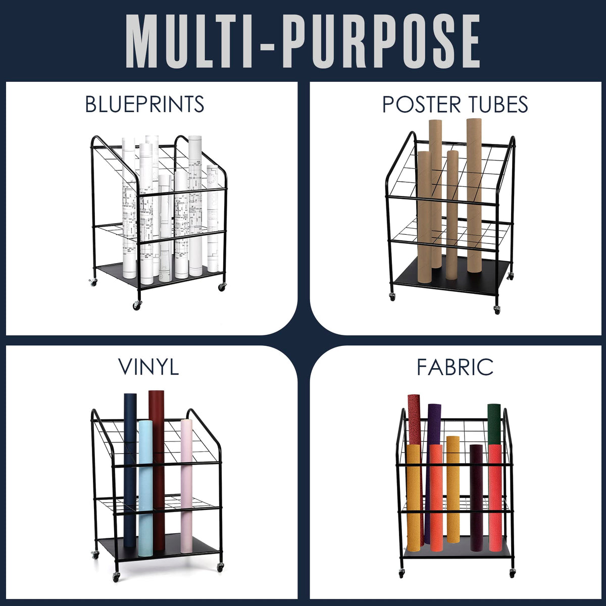 Houseables Blueprint Holder, Blueprint Storage, Construction Plan Holder, Storage Rack, Print Rack, Map Cabinet, Poster Display, Blue Print Organizer On Wheels, Architect, Paper, Tube, 20 Slot Cart