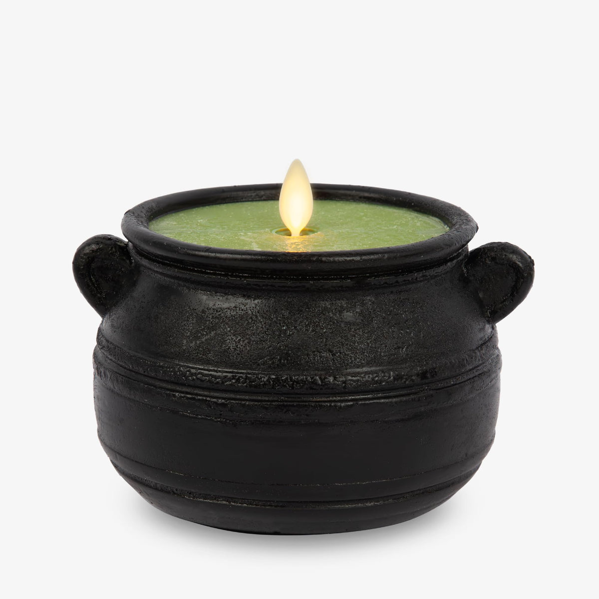 Luminara Green Potion Flameless LED Candle Cauldron Frosted Matt Black Painted Halloween Decoration Moving Flame Candle 5.7" x 4.25"