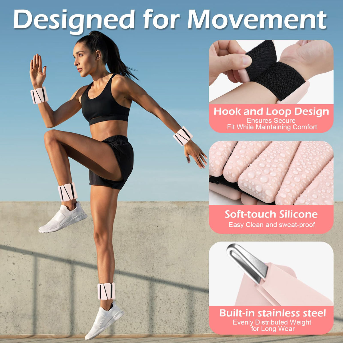 INDEPANDIA Wrist Ankle Weights for Women & Men, 2lbs Adjustable Weighted Bangles to Boost Calorie Burn & Strength, Arm & Leg Weights for Pilates, Yoga, Walking, Barre, Gym & Home Workout Blush Beige
