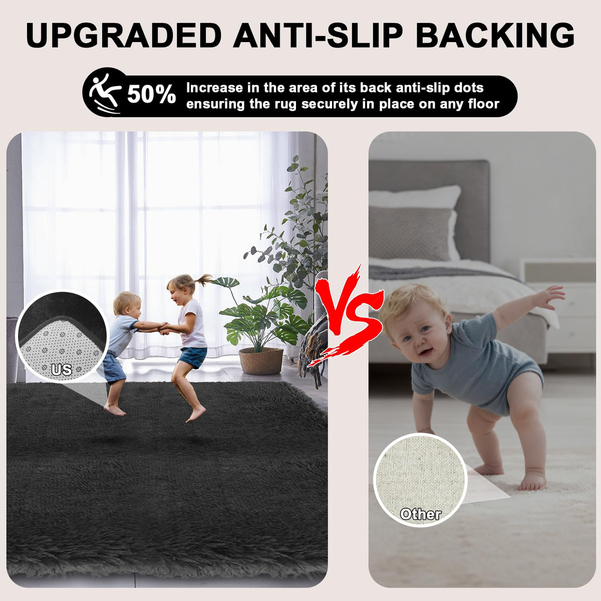 Black Shaggy Area Rug for Living Room Bedroom, Ultra Soft Fluffy Fuzzy Furry Rugs 4x6 ft, Upgrade Non-Slip Plush Shag Bedside Rug, Indoor Floor Carpet for Kids Girls Boys, Dorms, Nursery, Home Decor