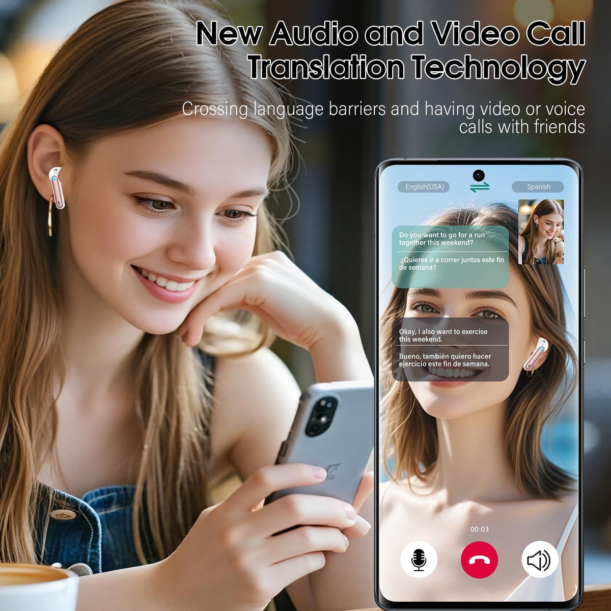 Csasan Ai Translation Earbuds Real Time,3-in-1 Buletooth 5.3 Translator Earbuds with 6 Translation Modes/164 Languages,No Subscription Required Translatior Headphones, Rose