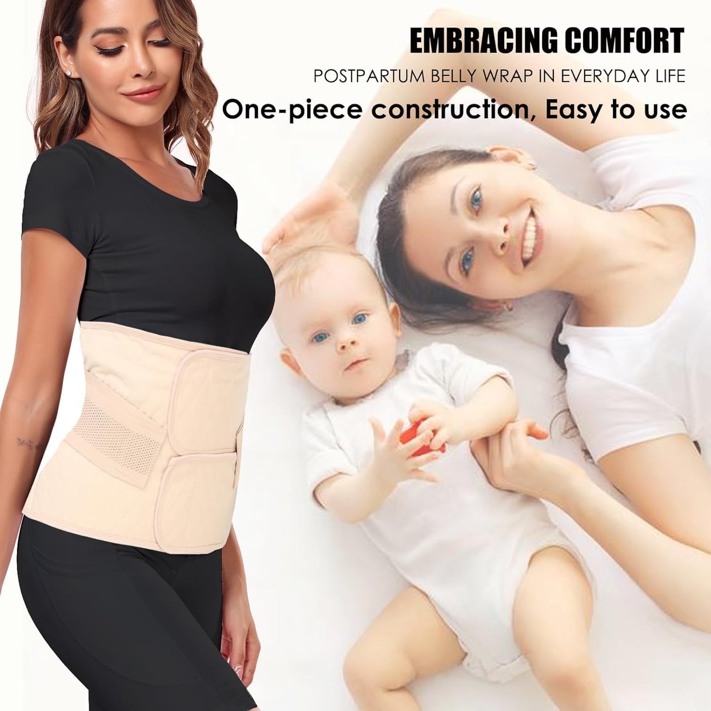 MAMODY Postpartum Belly Band – Postpartum Belly Wrap, Abdominal Binder Post Surgery C-section Recovery Support Belt After Birth Brace, Slimming Girdles (Classic Beige, S/M)