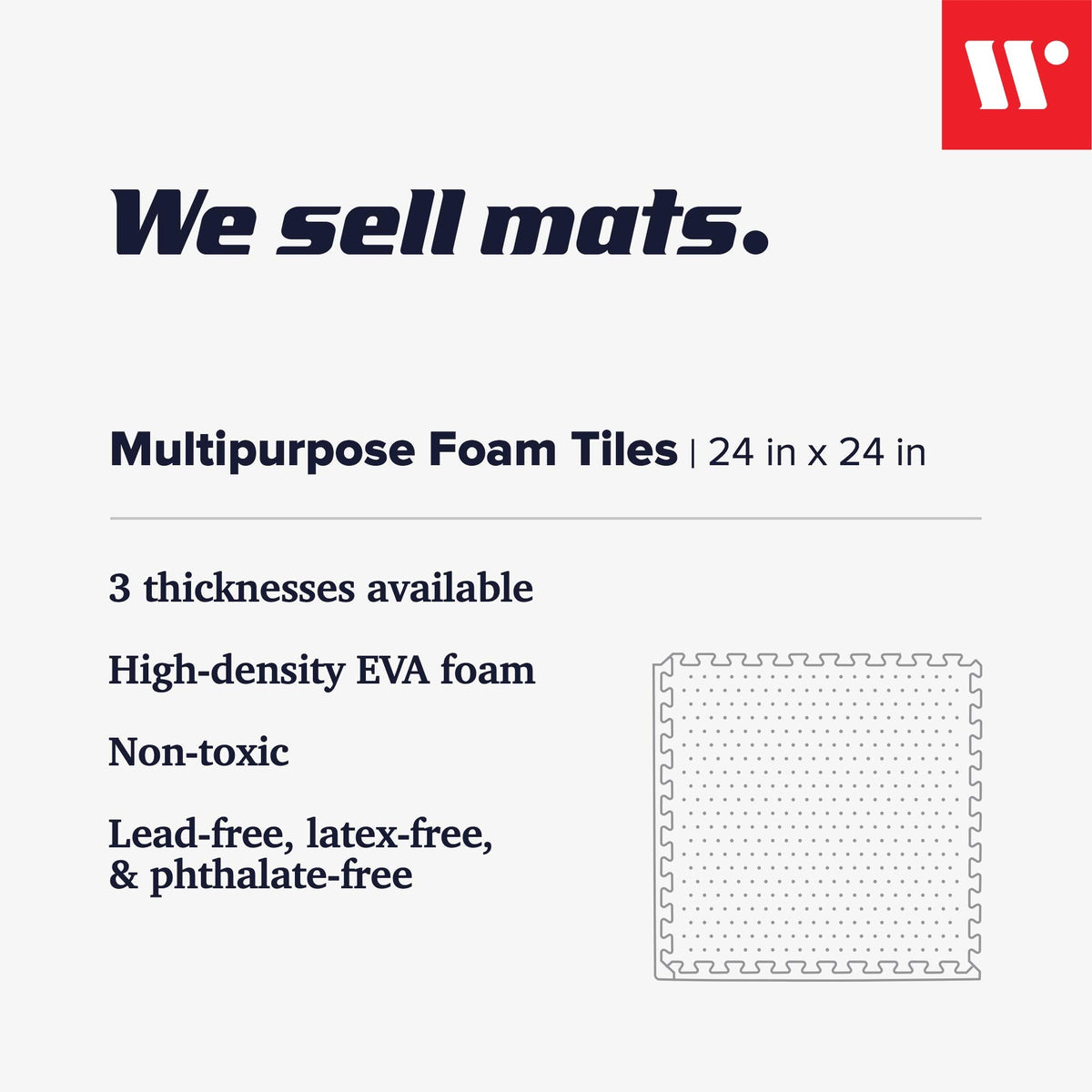 We Sell Mats 1/2 Inch Thickness Multipurpose EVA Foam Floor Tiles, Interlocking Floor Mat for Indoor Gym and Home Use, 24 in x 24 in, Light Gray, 24 Square Feet (6 Tiles)