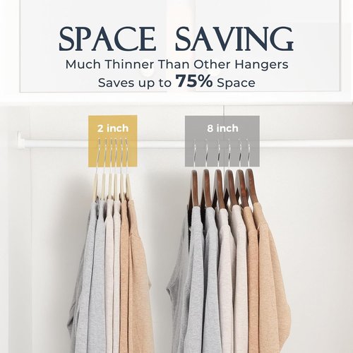 HOUSE DAY Beige Velvet Hangers - 60 Pack Non-Slip Heavy Duty Clothes Hangers | Slim Space-Saving Design with 360° Rotating Hook