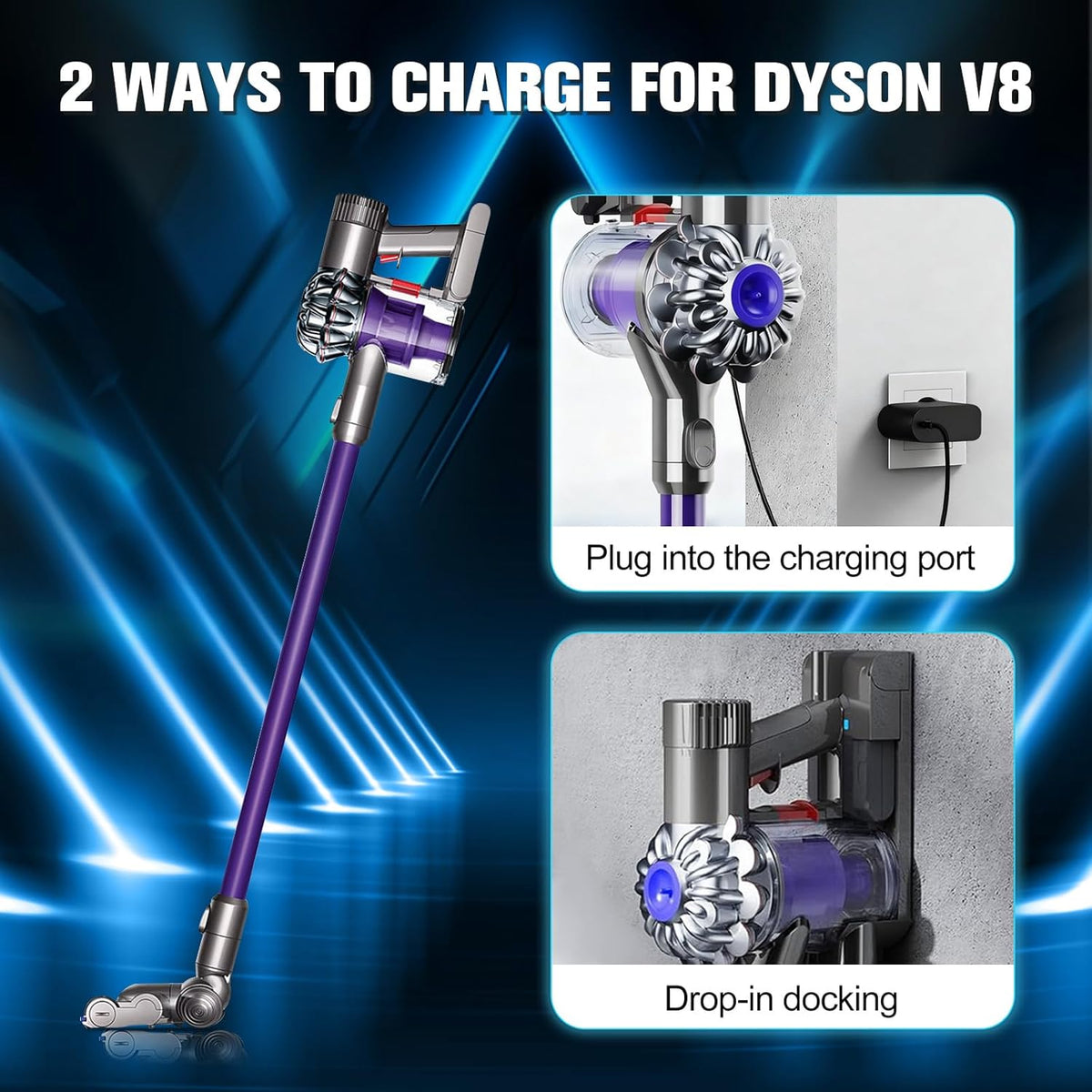 POWTREE 8000mAh Battery Replacement for Dyson V8 | Includes 2 Filters & 3 Screws - Compatible with SV10 Models