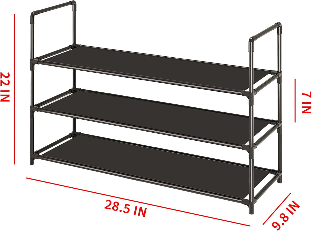 Sturdy 3-Tier Stackable Shoe Rack by [Brand Name] - Durable Organizer for 10-12 Pairs | Black