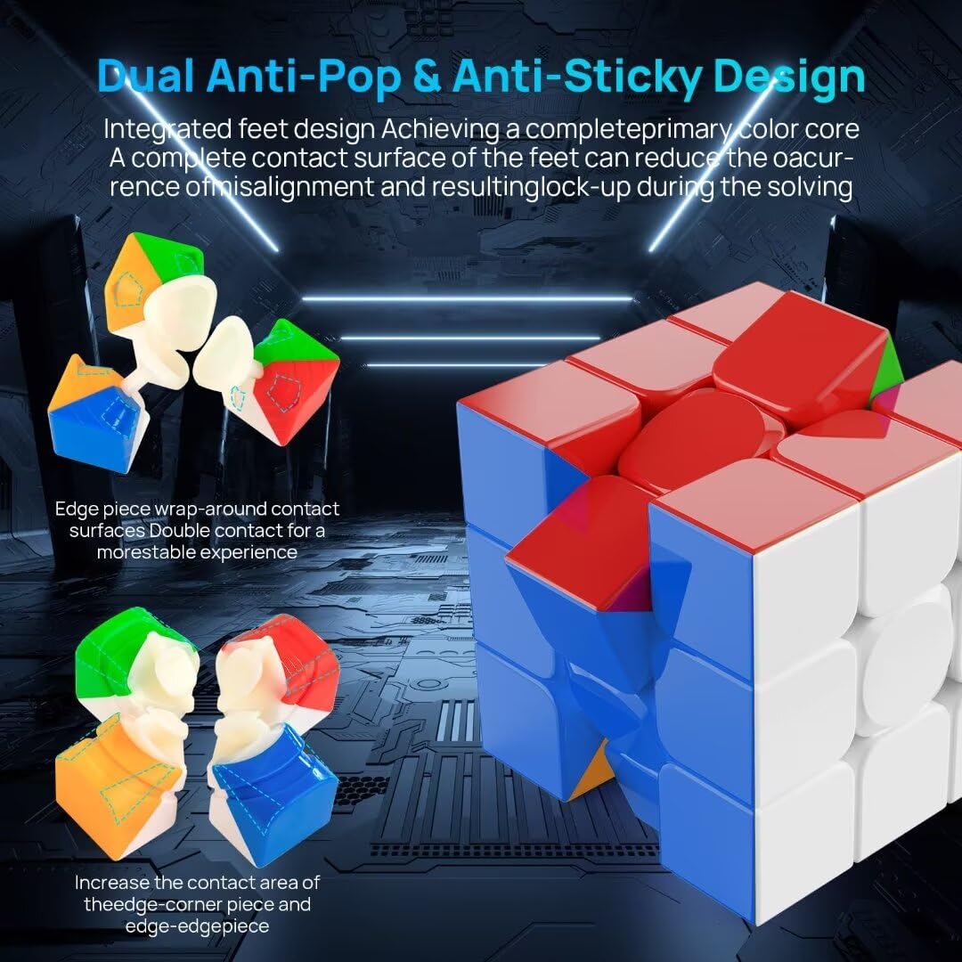 Magnetic Speed Cube 3x3 Stickerless - Professional Competition Cube with 24 Strong Magnets | 55°/35° Corner Cutting | Smooth & Fast for Adults & Kids for Speedcubers (No Logo)