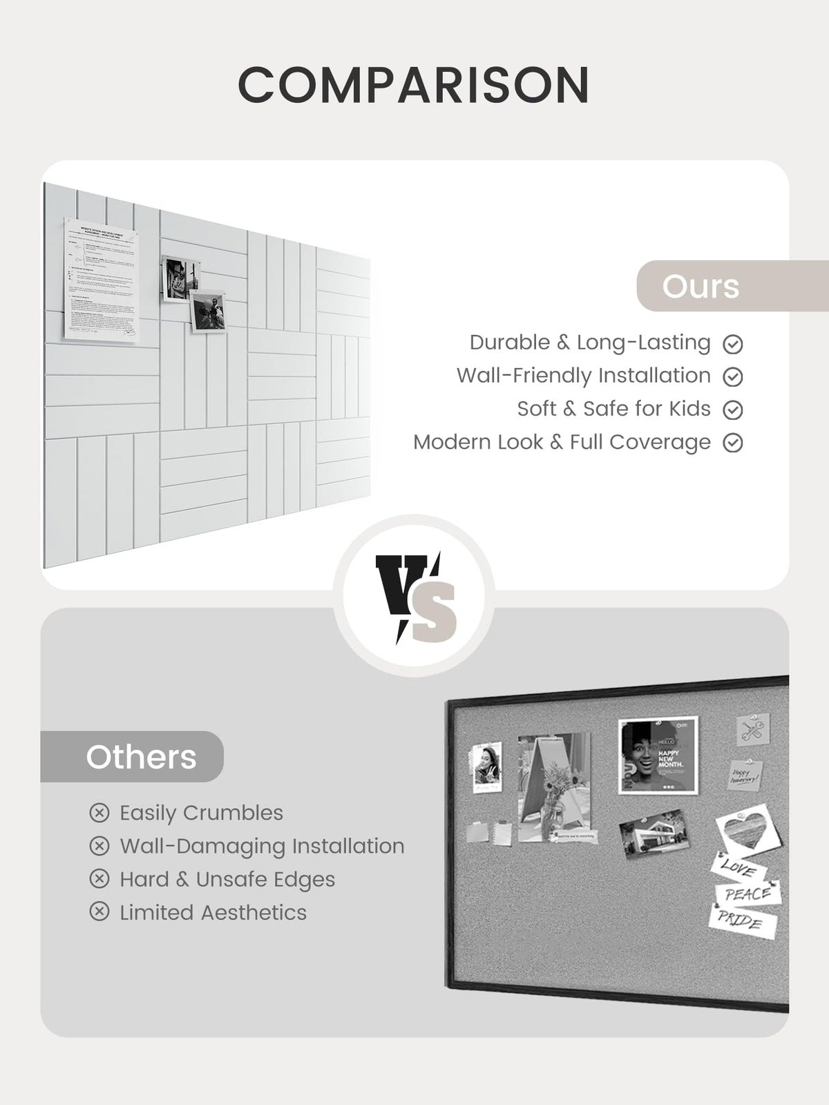 Bumusty Large Cork Board Alternative-48 x 36" Felt Bulletin Board Tiles, with 30 Pushpins, 70 Adhesive Tabs, Bold-Stripe 12-Pack, Cork Boards for Office Push Pin Board Felt Board-Cold White