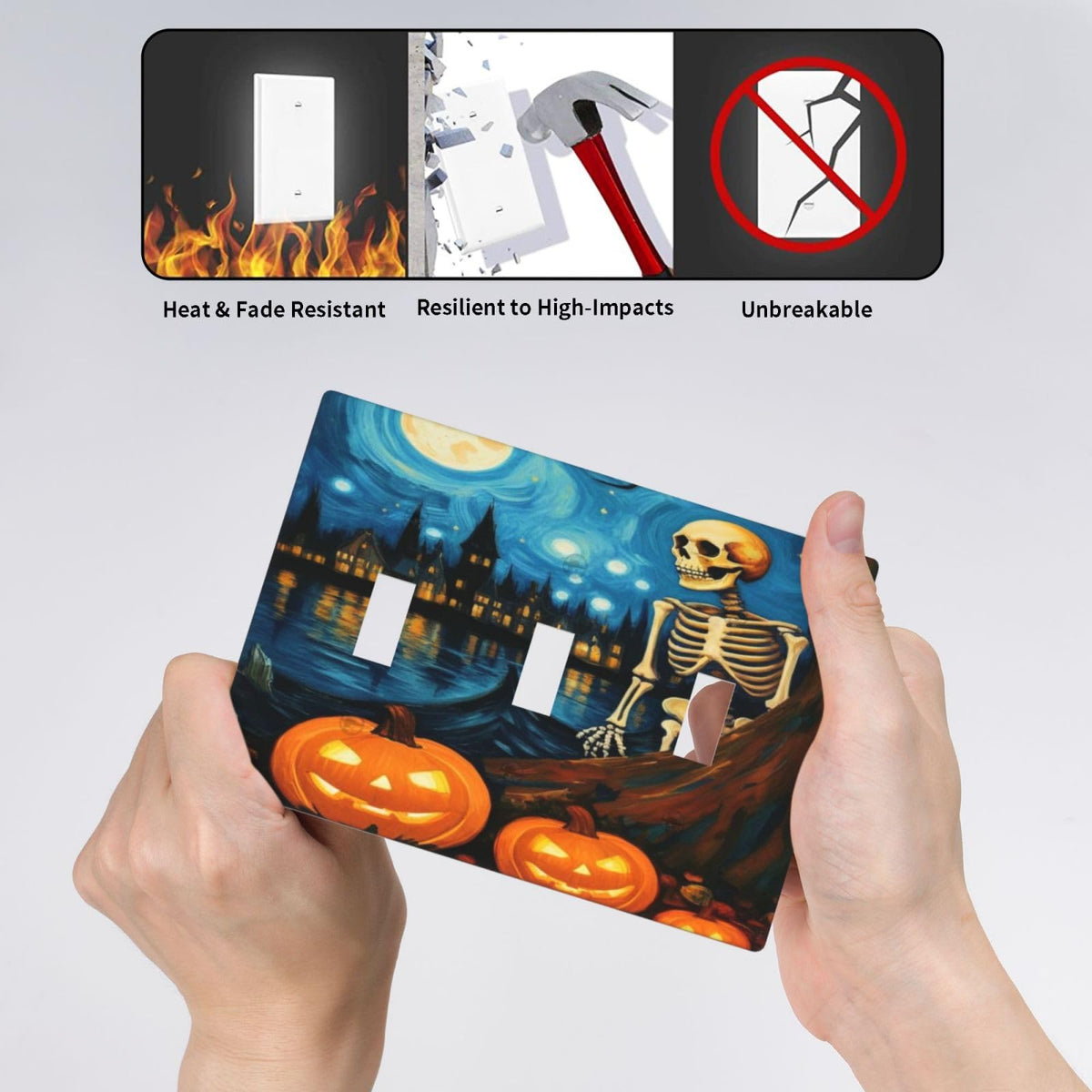 HLCoChT Decorative Art Light Switch Covers Pumpkin - lit Halloween Eve Switch Plate 3 Gang Triple Toggle Wall Plate Decorative Switch plate Electrical Faceplate