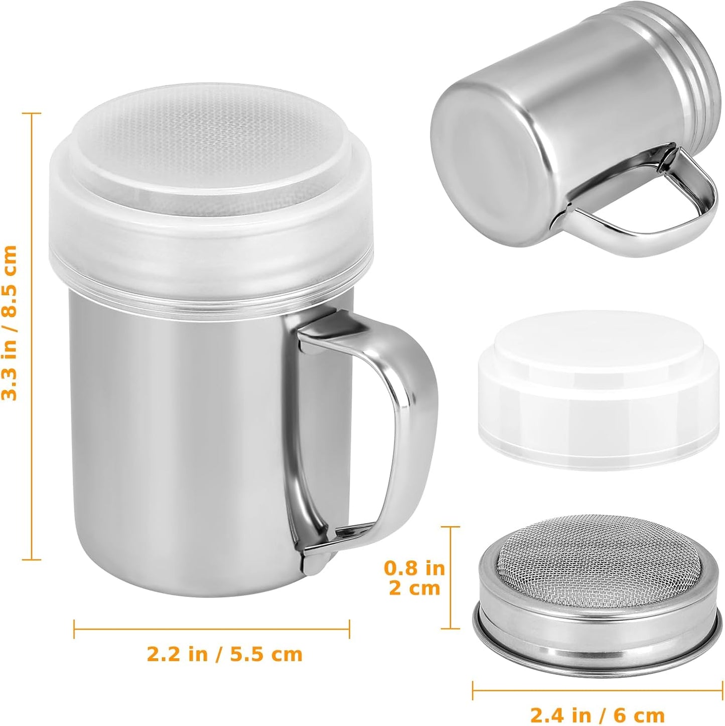 Accmor Powdered Sugar Shaker - Fine Mesh Stainless Steel Dredge for Sugar & Flour | 6 Ounce, 2 Pack