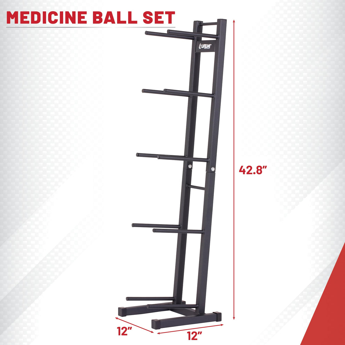 Lifeline Fitness Vertical Medicine Ball Rack with Powder-Coat Finish – Space-Saving 5-Tier Storage for Home & Gym
