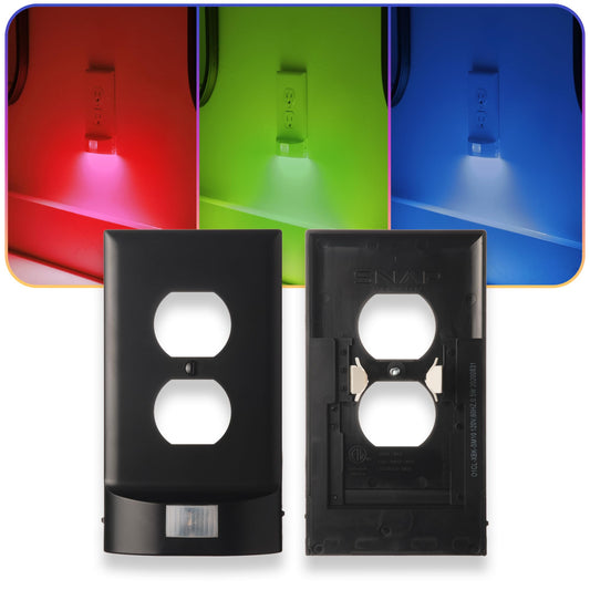 1 Pack - SnapPower Multi-Color GuideLight – Outlet Cover RGB Lights, Customizable Ambient Lighting/Mood Lighting for Home, Kitchen, Gaming Room, Kids Bedroom, Nursery, Holiday Decor (Black, Duplex)