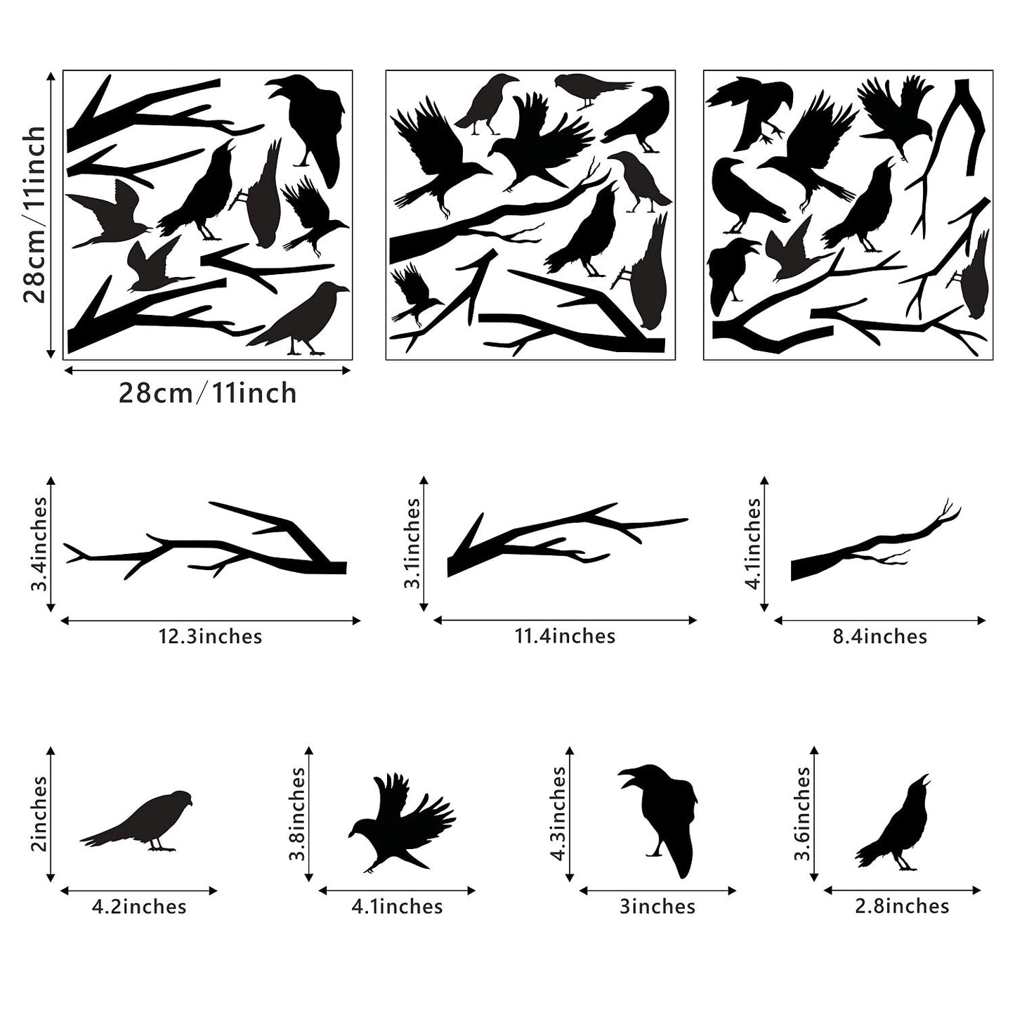 Black Crows Wall Decals Winter Branches Wall Decals Bird Wall Stickers Bedroom Farmhouse Living Room Window Clings