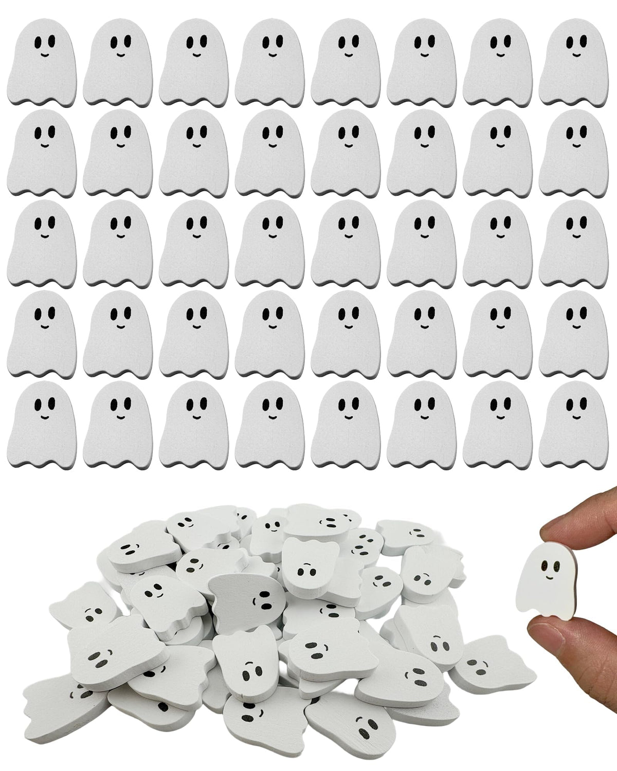 60 Pieces Wooden Ghost Mini Wood Figures Embellishment, 0.79×0.98 Inch Small Halloween Ghost Craft DIY Decorations, Wooden Ghost Embellishments for Party Favors, Scrapbooking, Halloween Home Décor