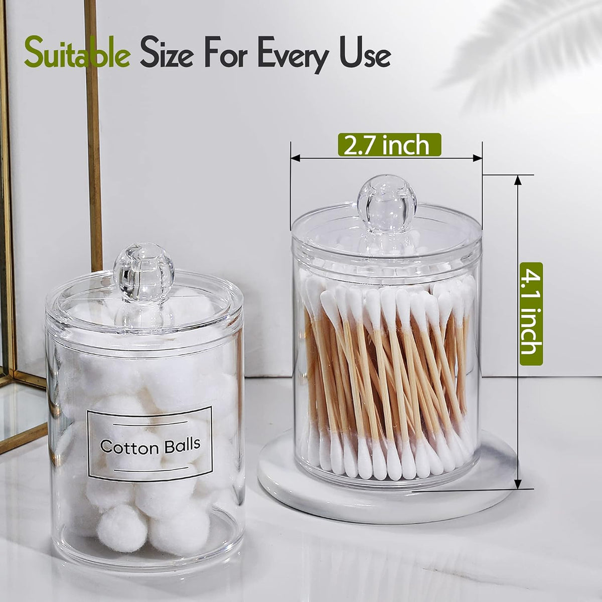 Skiennix Acrylic Qtip Holder Dispenser - Clear Plastic Canister Set for Cotton Swabs & Makeup Storage