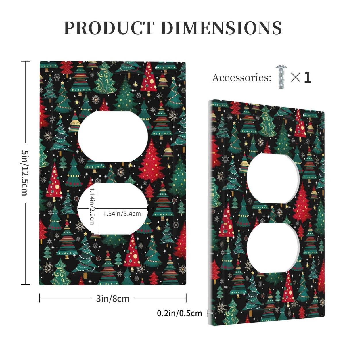 Christmas Tree Red Green Snowflakes Stars Holiday Theme Outlet Covers 1 Gang Duplex Light Switch Cover Decorative Switch Plates Electrical Receptacle Faceplate Wall Plate for Home Living Room Decor