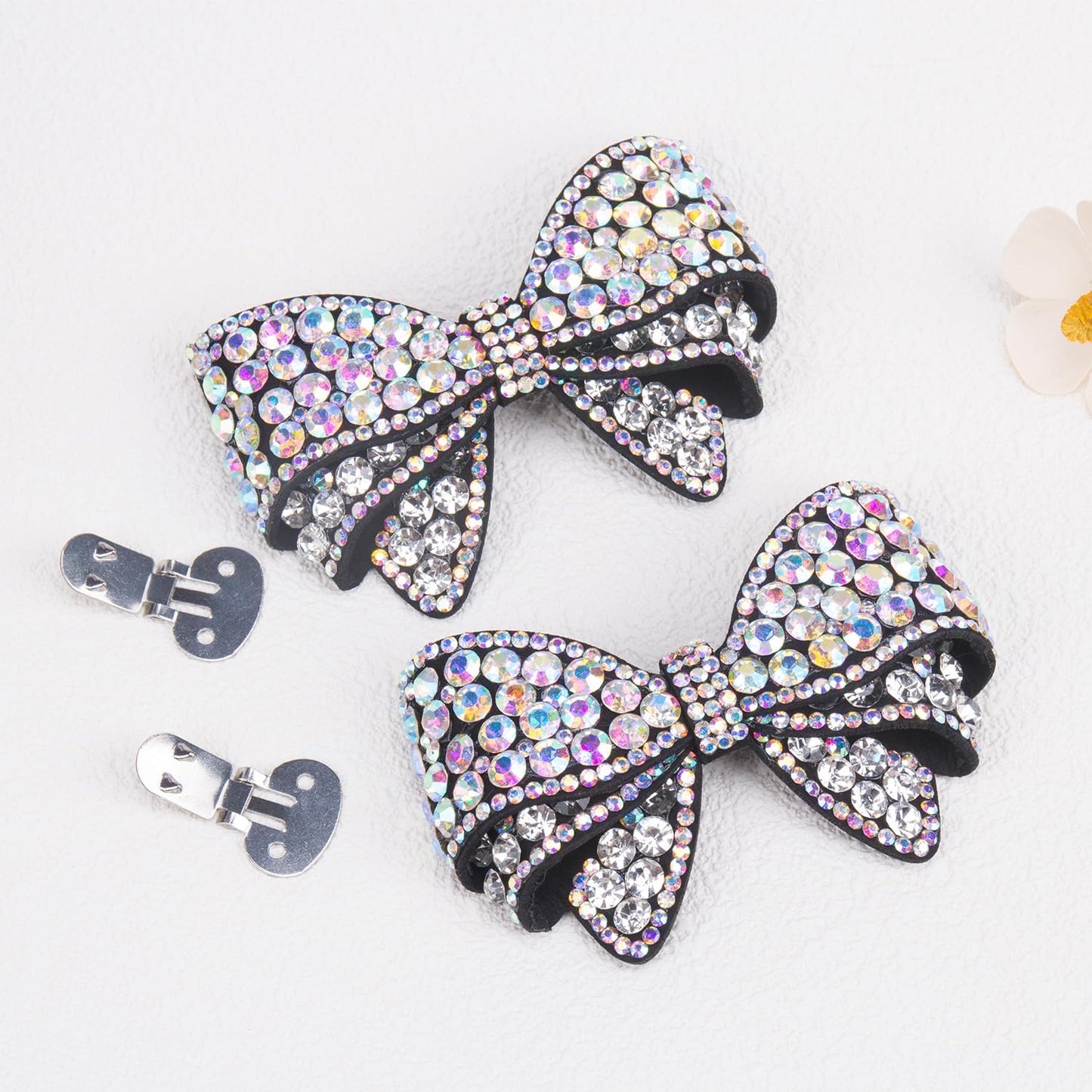 KOOBOOK Rhinestone Bow Shoe Clips - Sparkly Fashion Accessories for Brighter Shoes | 2 Pcs