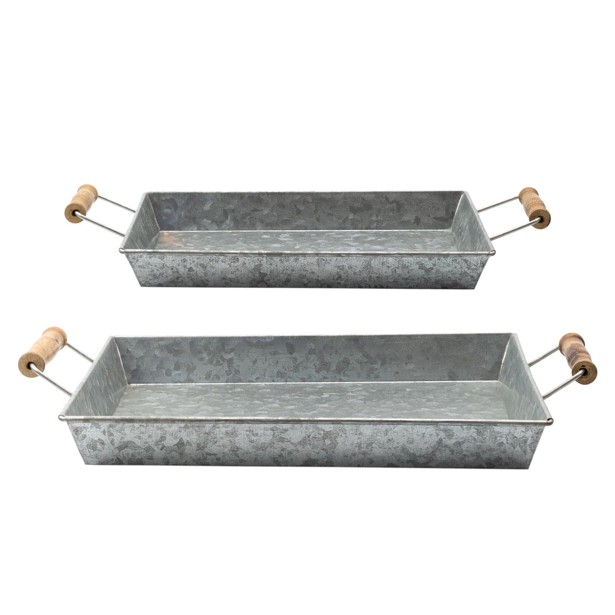 AuldHome Design Galvanized Farmhouse Trays (Set of 2, Small & Medium); Farmhouse Decor Rectangular Trays w/Handles