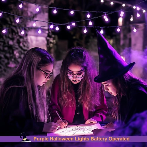 JMEXSUSS 100 LED Purple Globe String Lights - 33ft Battery Operated Fairy Lights with Remote for Indoor/Outdoor Decor