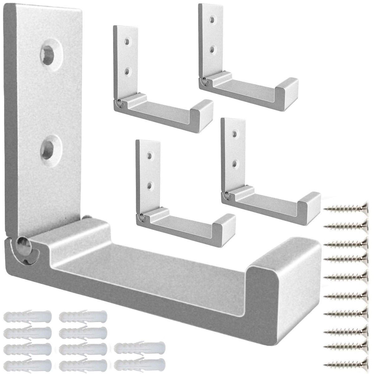 Folding Coat Hooks, 5Pcs Wall Hooks for Hanging Coat Towel Hooks Hardware Heavy Duty Aluminum Alloy Headphone Holder Hooks No Rust Wall Mounted with Screws for Hat, Bags, Fitness Equipment (Silvery)