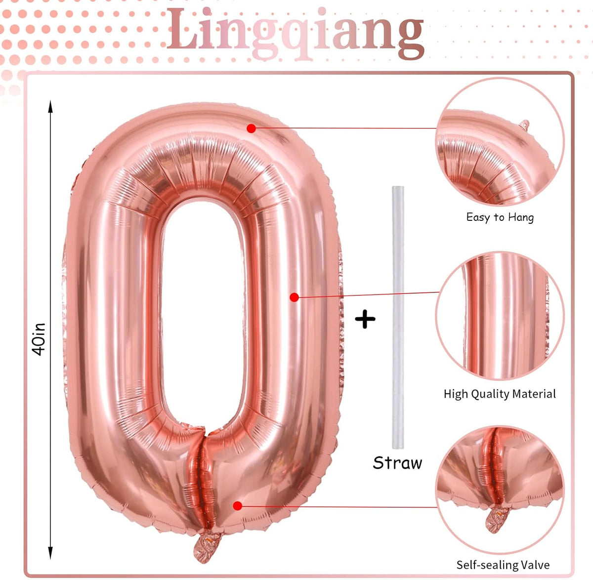 Rose Gold Number 0 Balloon by [Brand Name] - Large Self-Inflating Helium Foil for 20th, 30th, 40th Birthdays & Celebrations
