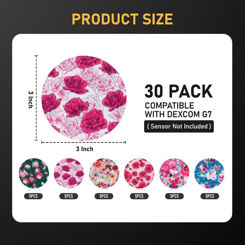 ANGTICS 30 Pcs Dexcom G7 Over Patches, Waterproof & Breathable CGM Sensor Patches, Flexible Pre-Cut Adhesive Tape, Long-Lasting Up to 10 Days Glucose Monitor Covers (Rosy Dream Sonnet)