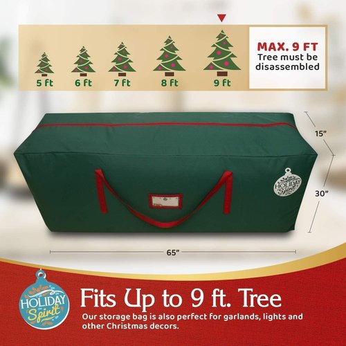 HOLIDAY SPIRIT Heavy Duty Canvas Christmas Tree Storage Bag - Waterproof, Reinforced Handles, Dual Zipper for 9 Ft Tree - 600D Oxford Material, Green
