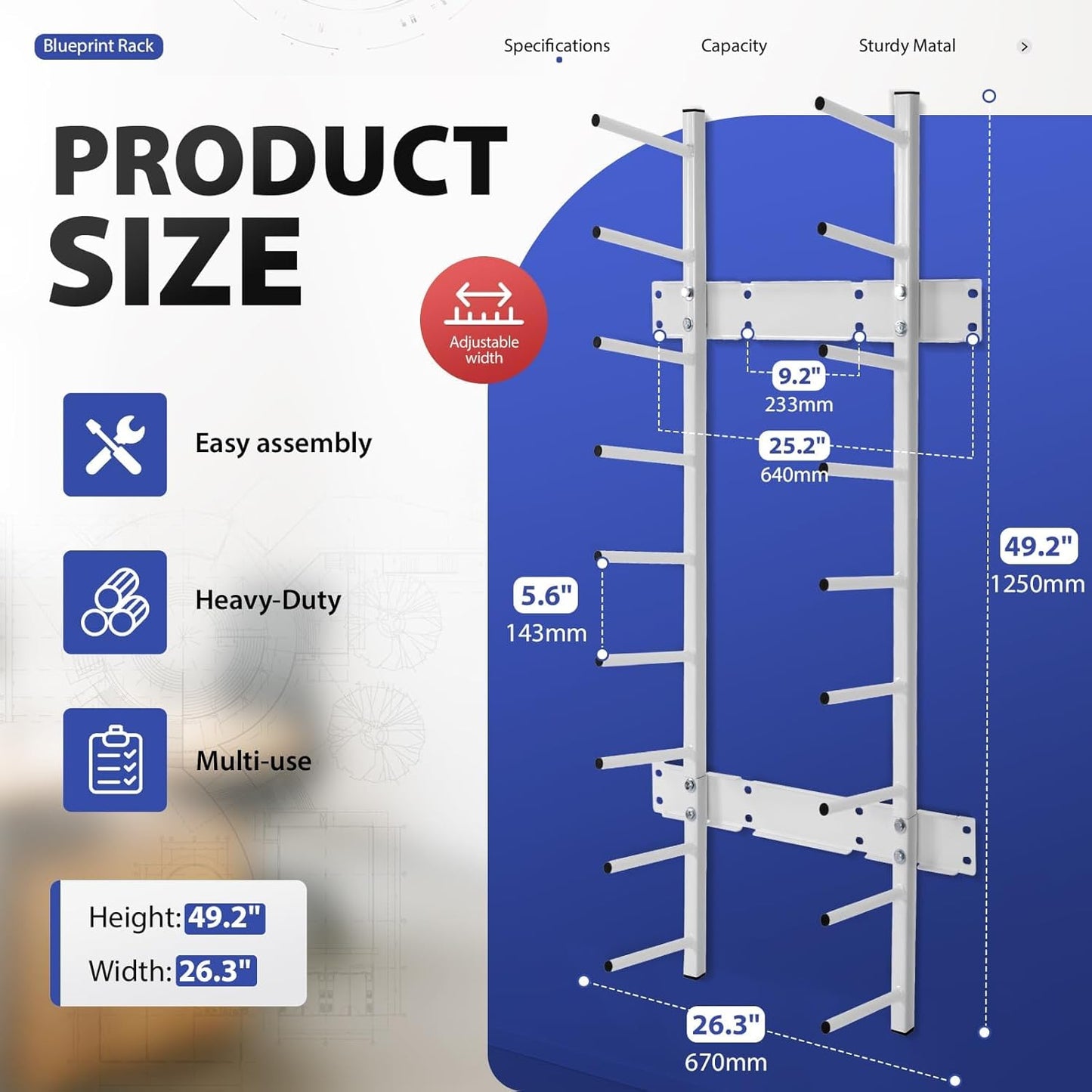 Skiennix Wall Mount Blueprint Storage Rack - Heavy Duty File Holder for Posters & Vinyl Rolls | 320 lbs Capacity