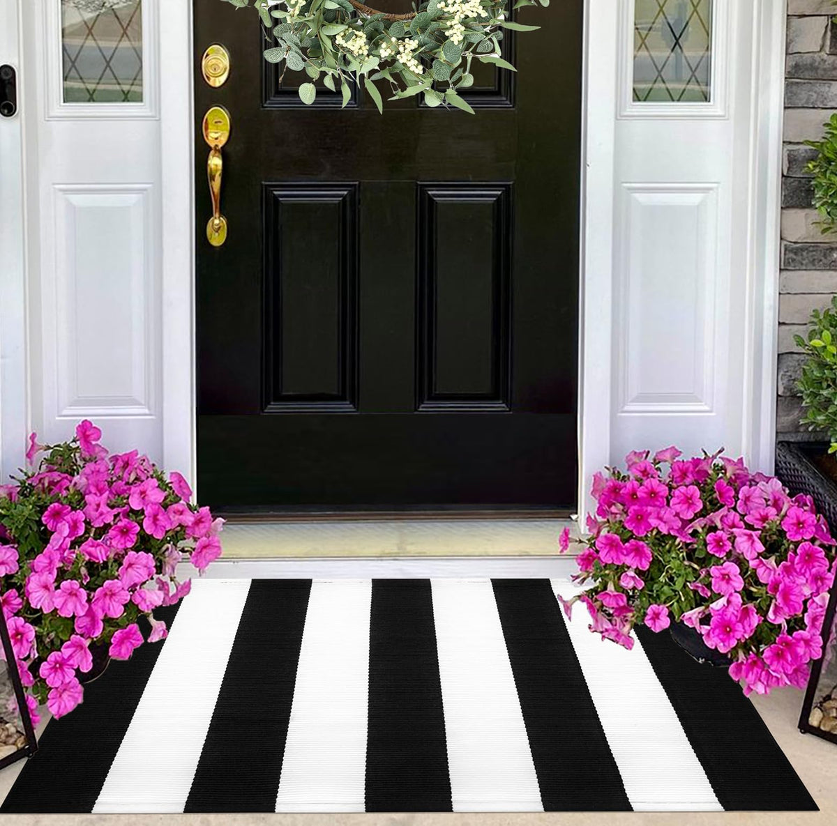 KIhipIoe Black and White Striped Rug Doormat 24"x35" Washable Front Porch Rug Farmhouse Layered Door Mats Outdoor