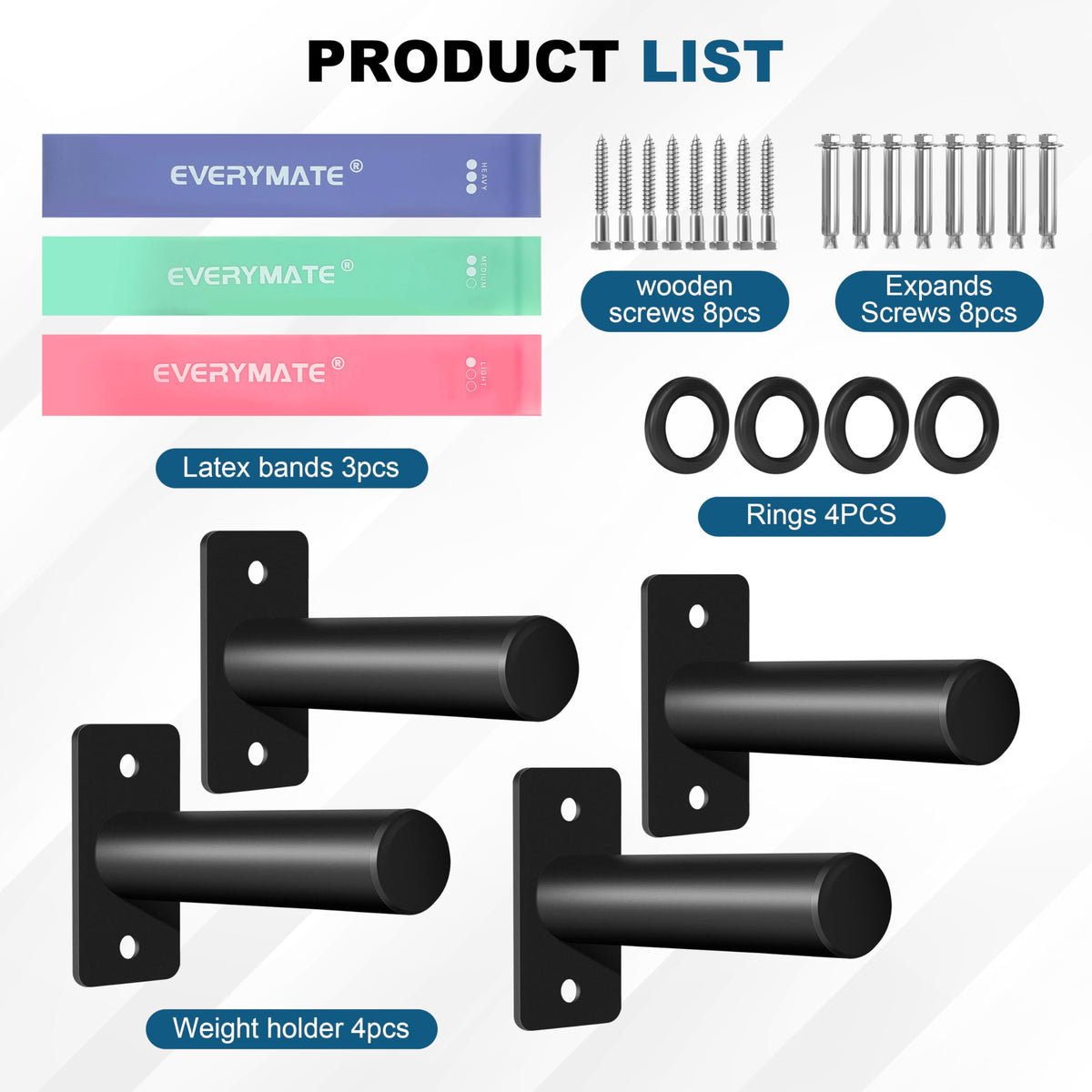 EVERYMATE Weight Plate Rack, Wall Mount Weight Plate Holder for Bumper Plates, Max Weight Capacity 330 lb, Home Gym Organizer