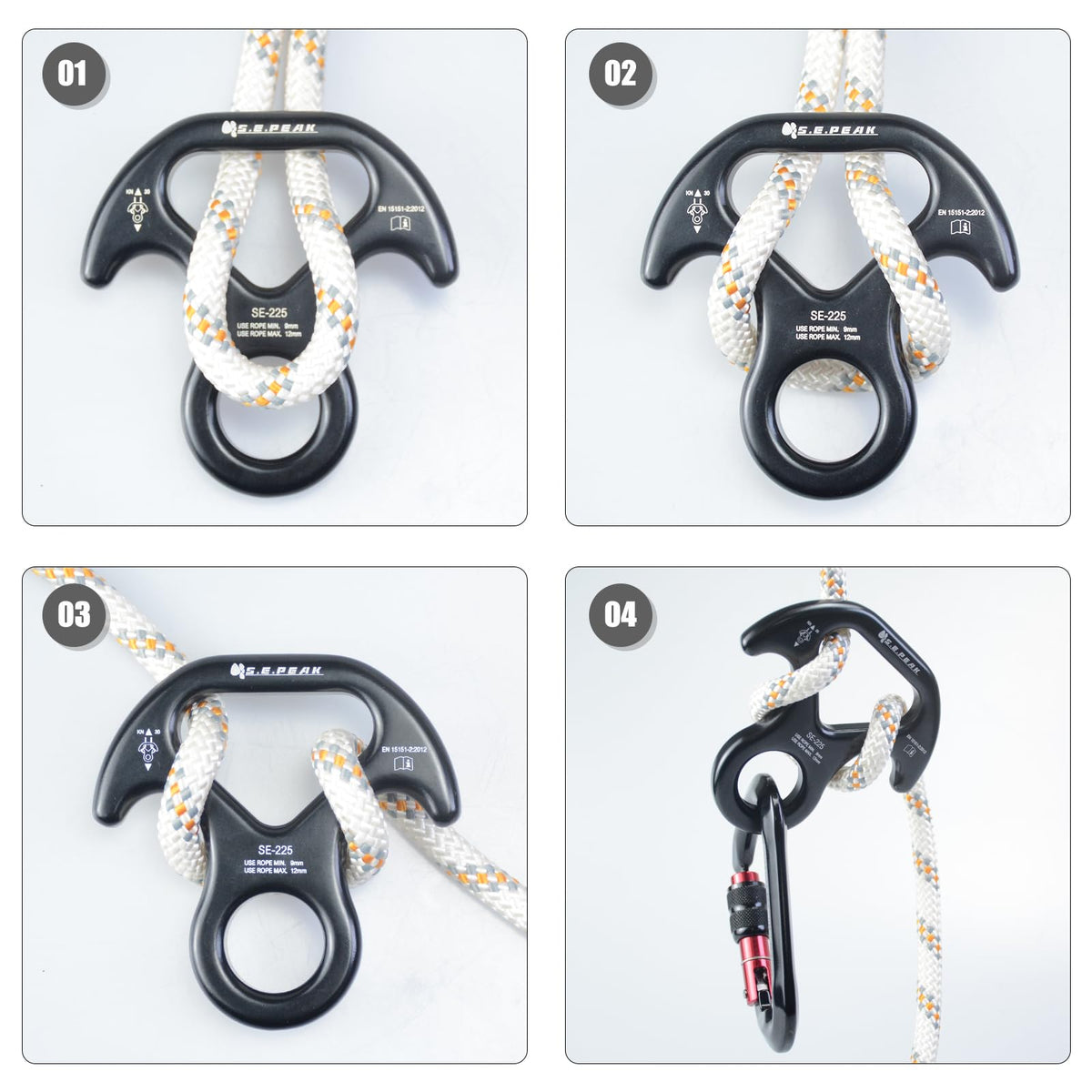S.E.PEAK 30kN Rescue Figure 8 Descender with Bent-Ear, Rappelling Gear Downhill Equipment Belay Device for Rock Climbing/Aluminum Alloy, Black