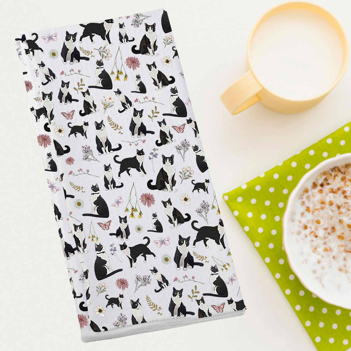 G2TUP Tuxedo Cat Kitchen Towels Tuxedo Cat Gift Tuxedo Cat Dish Towel Tuxedo Cat Owner Gifts Black and White Cat Towel (Tuxedo Cat kt)