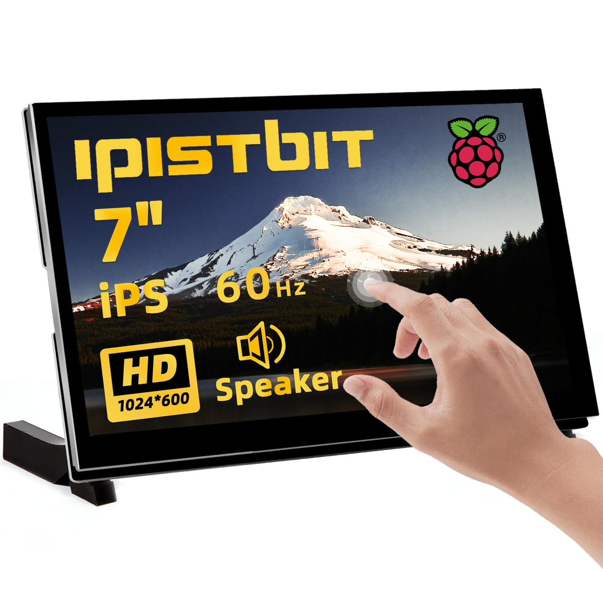 iPistBit Raspberry Pi Screen, 7 Inch Touchscreen Monitor, IPS 1024×600, Dual Built-in Speakers, HDMI Portable Monitor Compatible with Raspberry Pi 5/Pi 4B/3B+/3B, BB Black, Win11/10/8/7, Driver Free