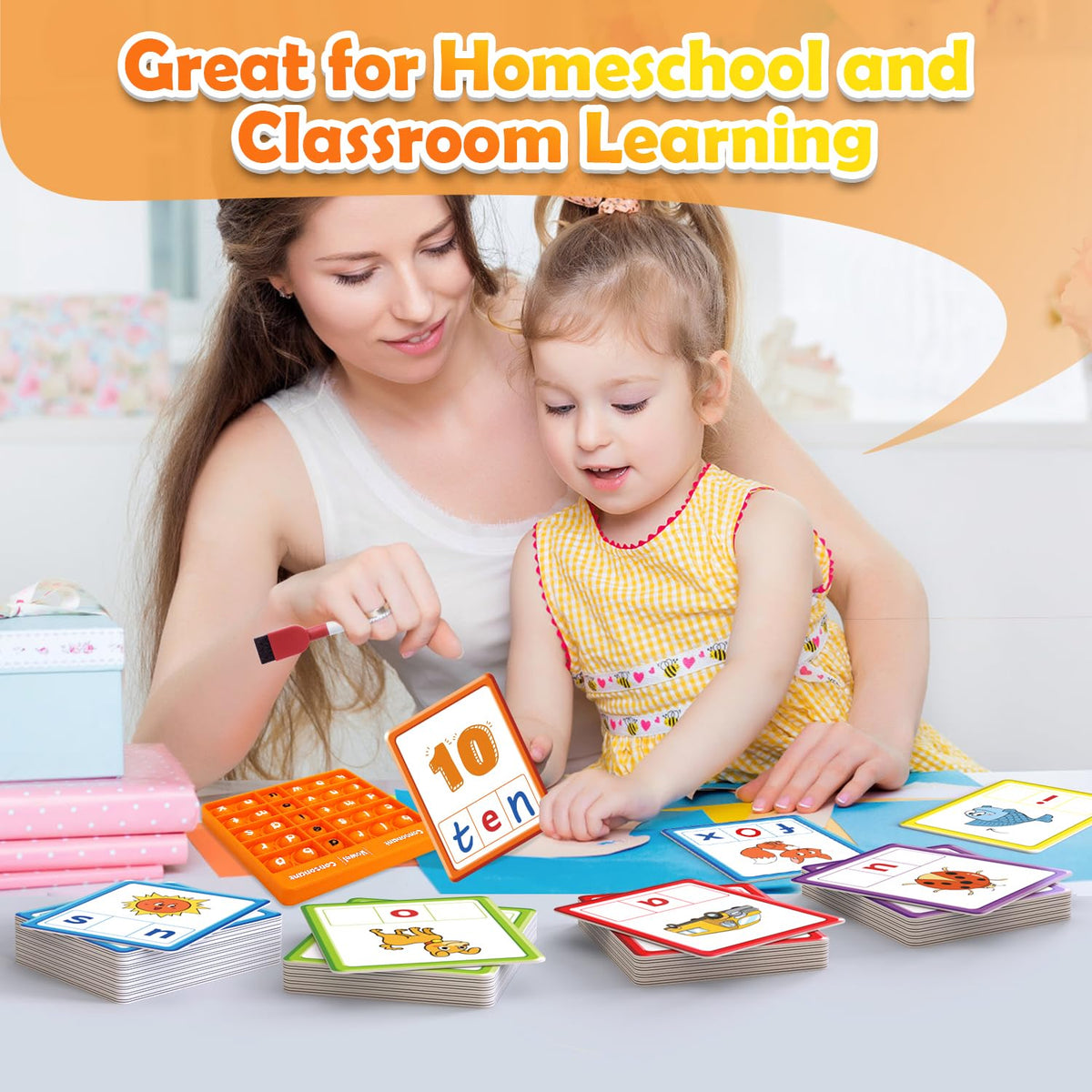 Torlam CVC Word games Phonics Games Sight Words Flash Cards, Spelling Reading Learning Flashcards, Speech Therapy Toy Preschool Kindergarten Classroom Learning Activities Must Have Homeschool Supplies