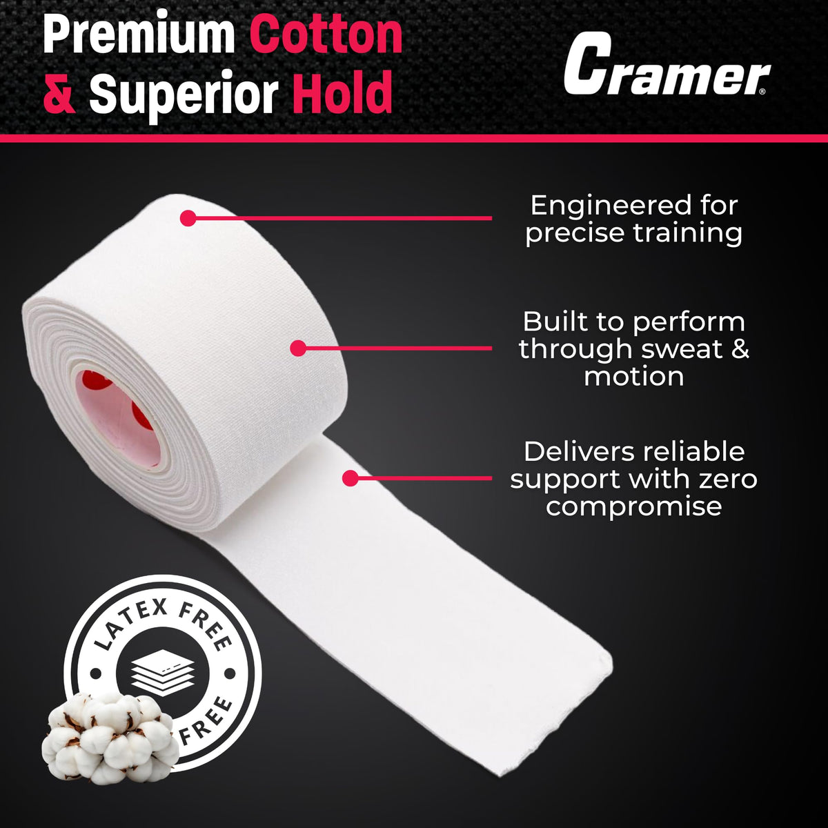 Cramer Athletic Tape 6 Pack, 1.5" x 10 Yards White, Easy Tear Sports Tape for Ankle, Wrist & Knee, Latex-Free Adhesive, Strong Support, Athletic Training Tape Roll