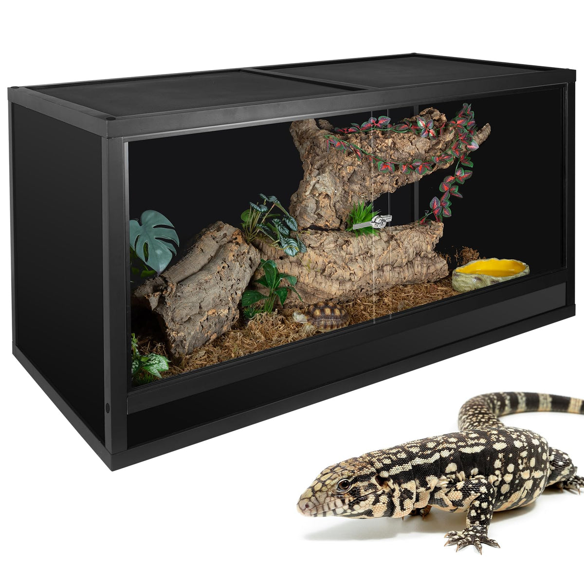 REPTI ZOO Reptile Enclosure 48x24x24 inch, 4x2x2 120 Gallon Bearded Dragon Tank, Reptile Terrarium for Ball Python Snake Gecko Turtle, Light Weight Wooden Habitat Cage