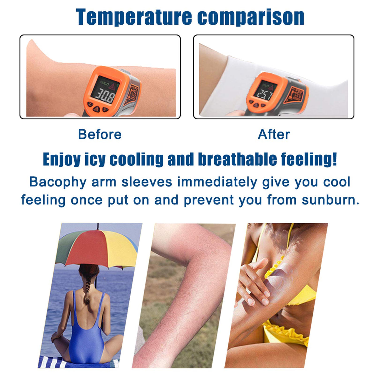 Bacophy 3 Pairs Arm Sleeves UV Protection Cooling Sleeves Women Men Arm Cover