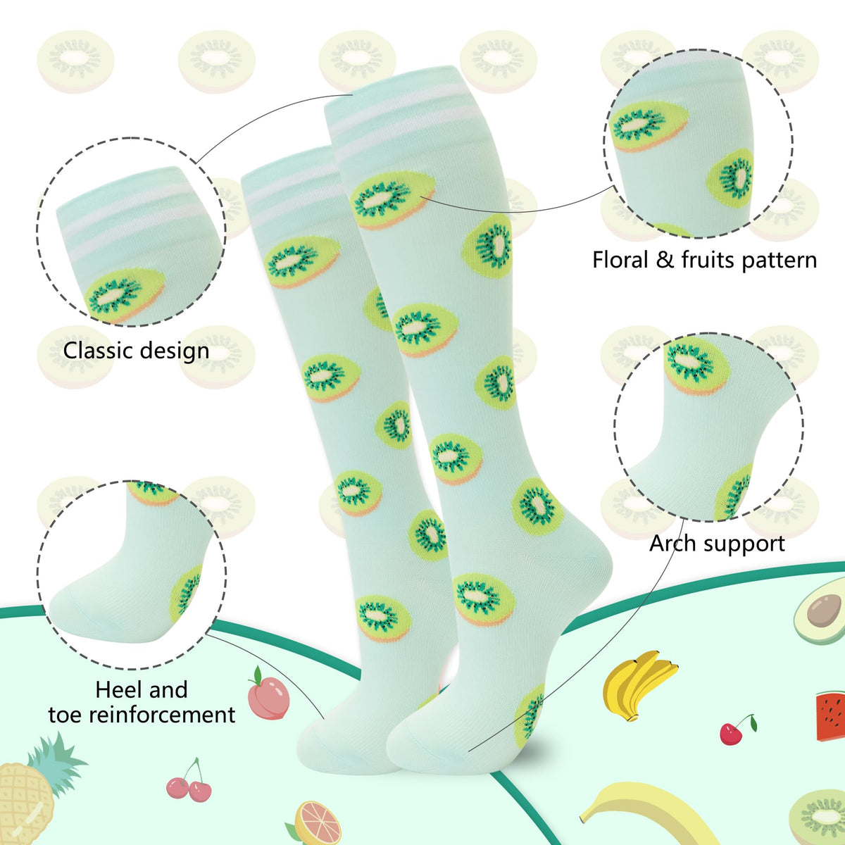 fenglaoda Compression Socks for Women Men Support Circulation 6 Pairs Socks For Nurse, Travel, Flight