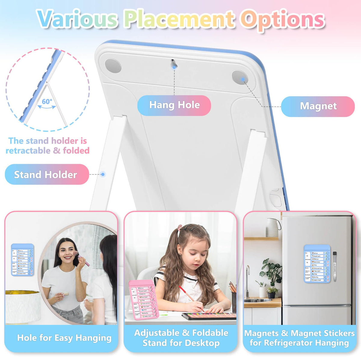 Audab 2Pcs Dry Erase Chore Chart for Kids, Magnetic Checklist Board, My Chores Slider Chart to Do List Board, Routine Chart Schedule Board Task Tracker for Home Refrigerator, Wall, Desk (Blue & Pink)