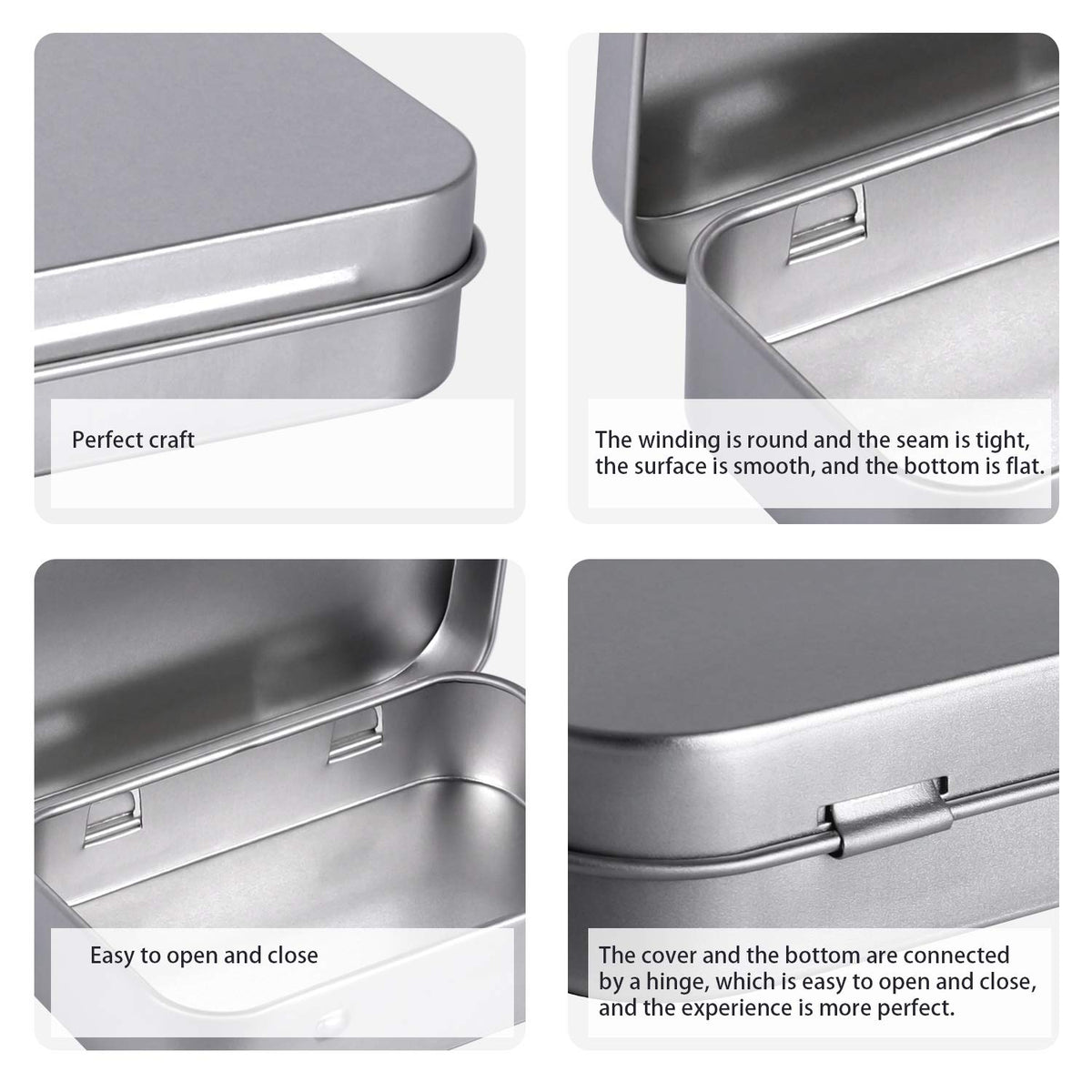 Tamicy Metal Rectangular Empty Hinged Tins - Pack of 40 Silver Mini Portable Box Small Storage Kit & Home Organizer with lids craft containers 3-1/2''X2-1/2''X4/5''