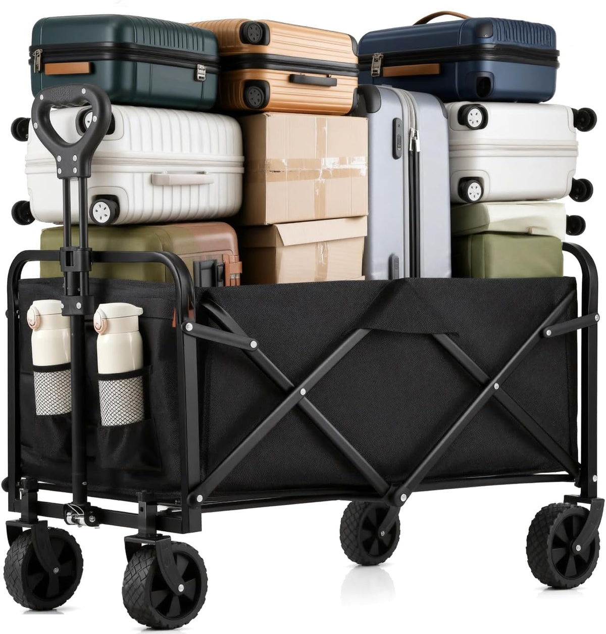 Joxir Collapsible Wagon Cart Foldable 37" L 480lbs Capacity, Heavy Duty Beach Wagon, Shopping Carts with Wheels for Grocery, Camping, Shopping, Fishing, Garden Cart