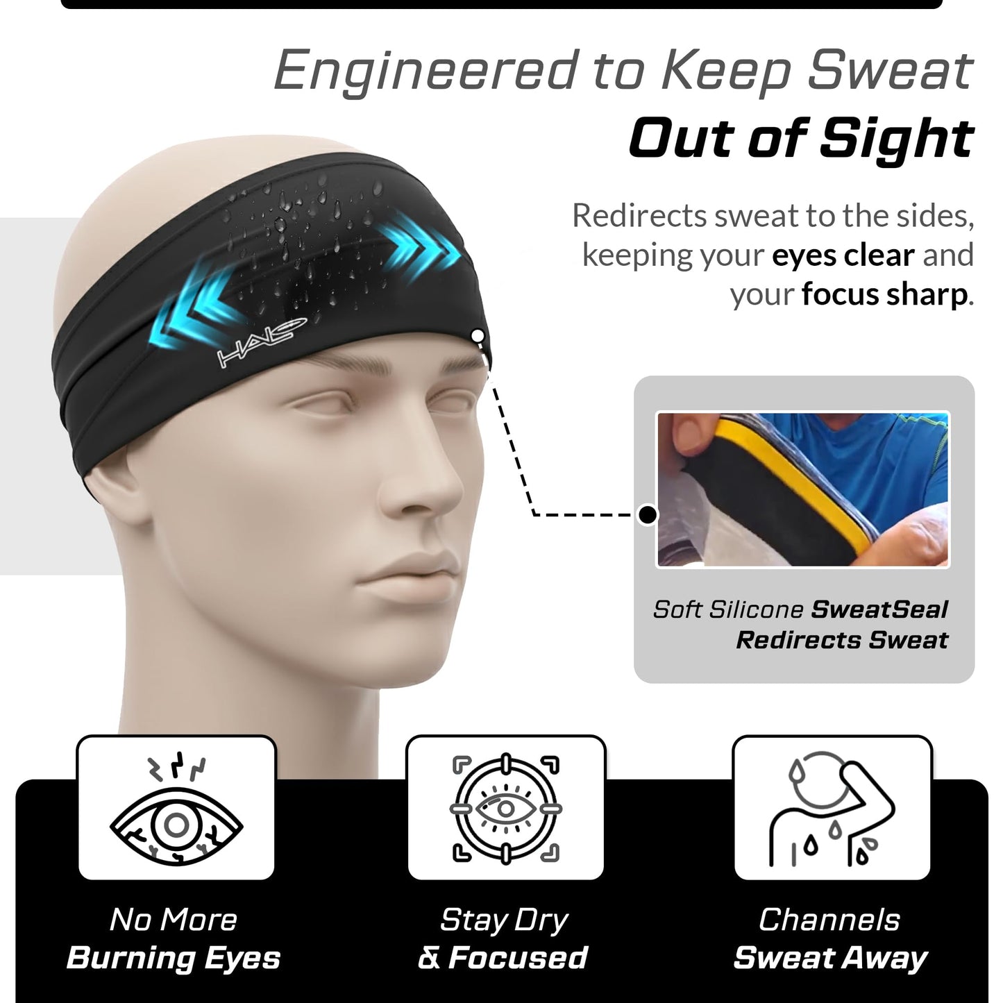 Halo Headband Bandit (Ocean Blue)-4 Inch Wide Pullover Headband for Both Women and Men-Patented Lightweight, Moisture Wicking Headband Yoga, Crossfit, Biking, Pickleball