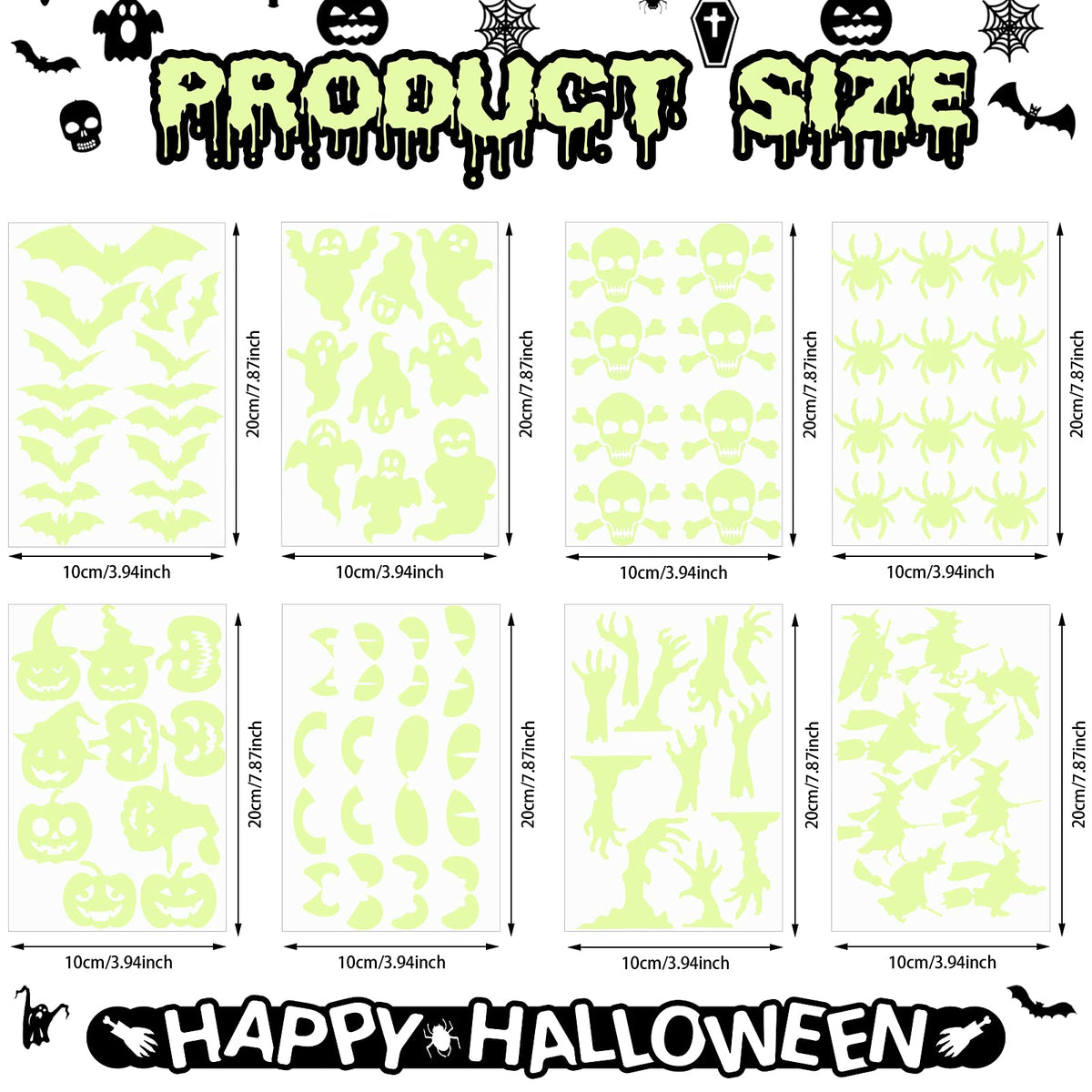 99 Pieces Halloween Glow in The Dark Stickers Halloween Luminous Window Decal Wall Stickers Ghost Bat Pumpkin Spider Eye Skeleton Night Glow Stickers Modern Removable for Halloween Theme Party