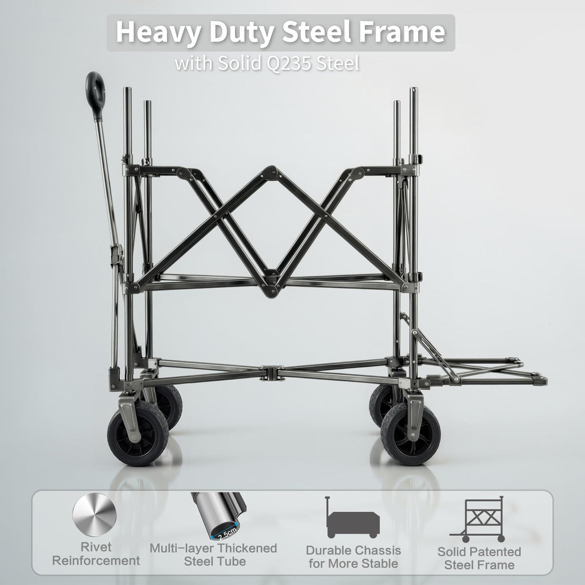 Double Decker Wagon with Retractable Mesh & Tailgate - 560Lbs Load Heavy Duty Foldable Collapsible Wagon Cart with Wheels for Camping, Beach, Groceries, Sports (Black)