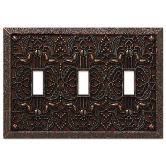 Amerelle 65TTTDB Filigree Wallplate, 3 Toggle, Cast Metal, Aged Bronze, 1-Pack