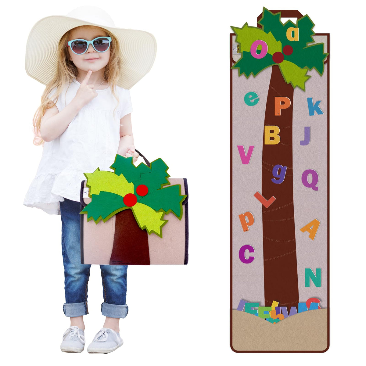 CHEFAN Letter Tree, Coconut Tree Alphabet Bag for Early Education Storytelling, Felt Story Board Set Props from The Childhood Favorite Book, Felt Board for Wall Teaching Home Classroom Play