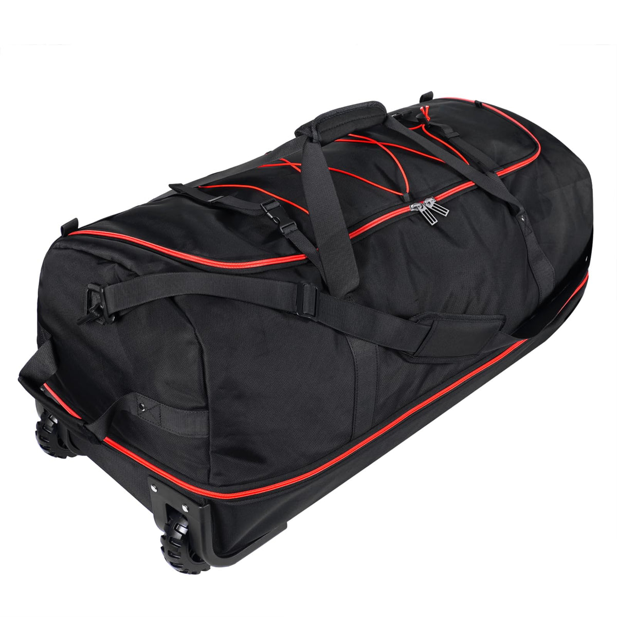 Morthanabag 32” 1680D Oxford Foldable Duffle Bag with 2 Wheels,110L to 140L Expandable Soft Sided Rolling Travel Bag,Black-red