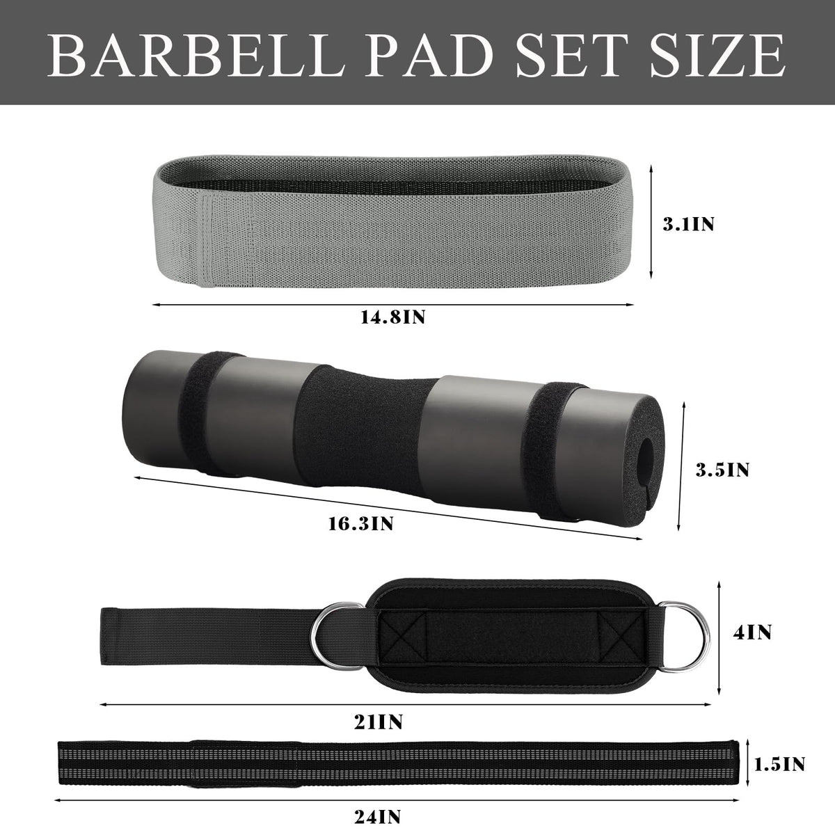 Barbell Pad Set,10 Pcs Barbell pads For Hip Thrust Squat & Lunges Support,With 2 Workout Ankle Straps, 2 Workout Gloves, 2 Gym Straps Weight Lifting, Resistance Bands,Olympic Bar Pad,Carry Bag (Black, Large-Gloves)